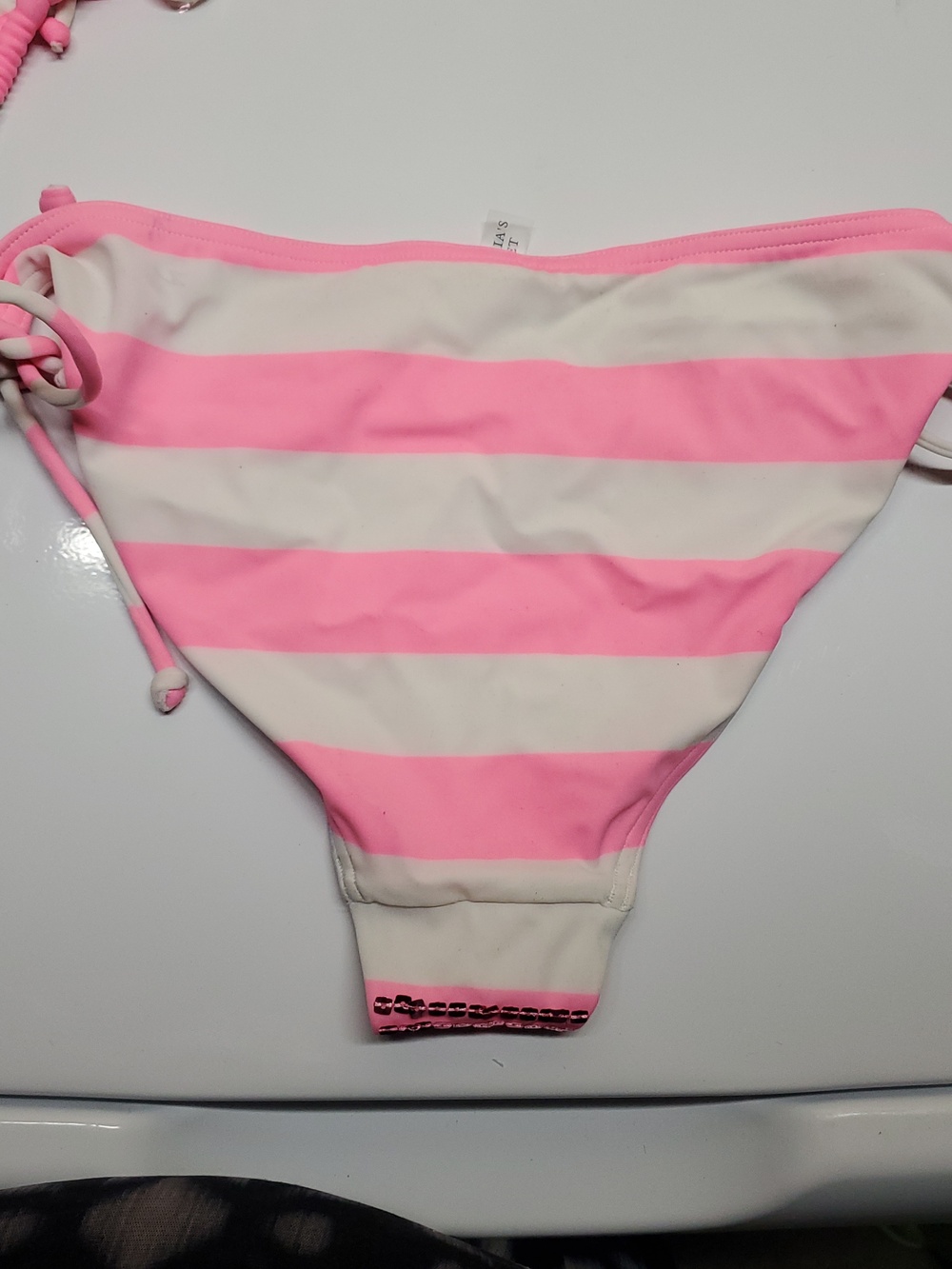 Victoria's Secret Size M White and Pink Sequin Stripe Bikini 2 Piece Set - Picture 6 of 8